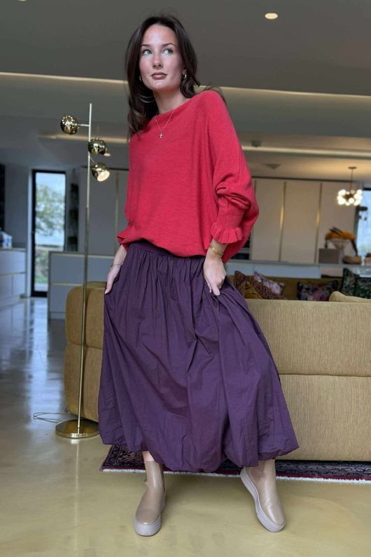 Paloma Bubble Hem Midi Skirt Damson